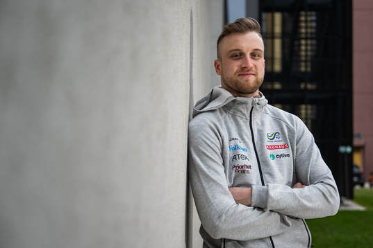 Erik Martinsson of the Swedish athletics team poses for a