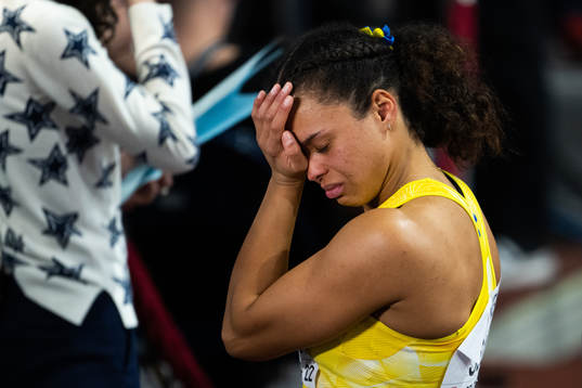 Claudia Payton of Sweden looks dejected