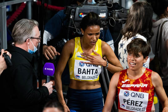 Meraf Bahta of Sweden looks dejected