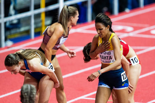 Meraf Bahta of Sweden looks dejected
