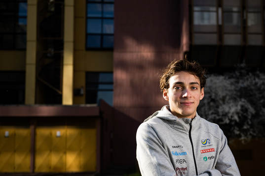 Armand Duplantis of the Swedish athletics team poses for a