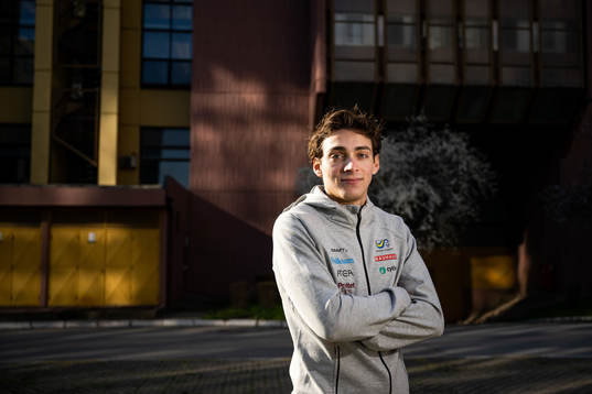Armand Duplantis of the Swedish athletics team poses for a