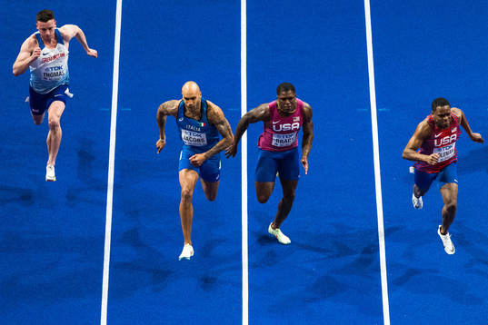 Lamont Marcell Jacobs of Italy, Marvin Bracy of USA and