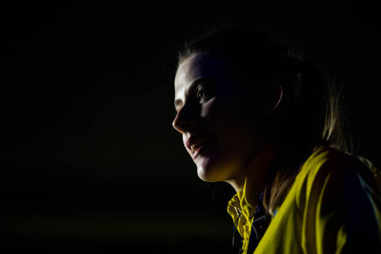 Yaroslava Mahuchikh of Ukraine is interviewed
