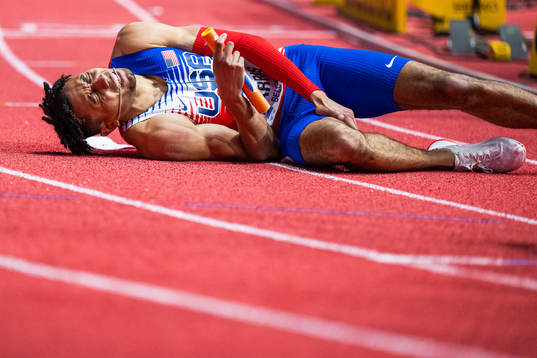 Isaiah Harris of USA in pain