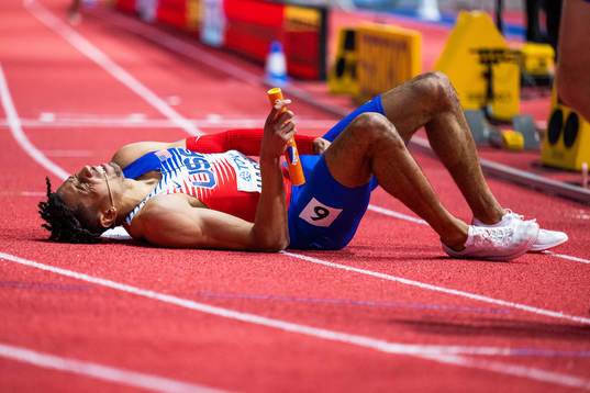 Isaiah Harris of USA in pain
