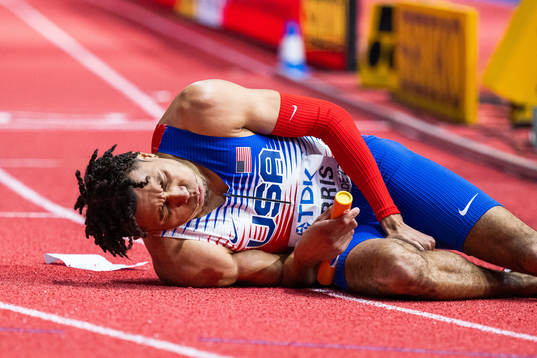 Isaiah Harris of USA in pain