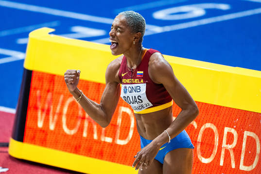 Yulimar Rojas of Venezuela celebrates winning women’s