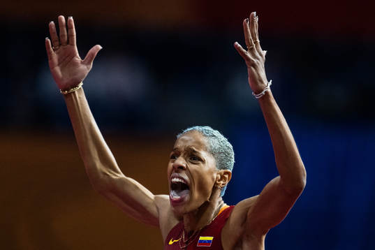 Yulimar Rojas of Venezuela celebrates winning women’s