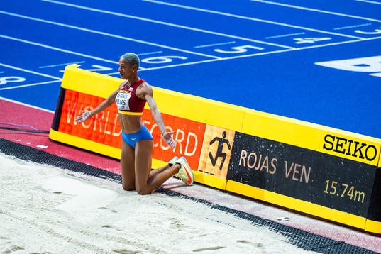 Yulimar Rojas of Venezuela celebrates winning women’s