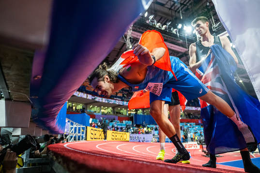Gianmarco Tamberi of Italy celebrates