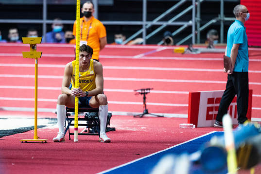 Armand Duplantis of Sweden waits for an attempt to set a