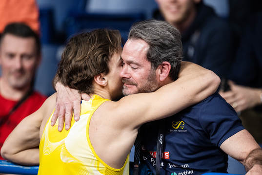 Armand Duplantis of Sweden celebrates jumping