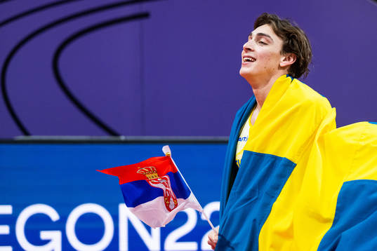 Armand Duplantis of Sweden celebrates