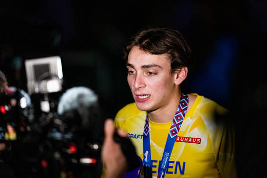 Armand Duplantis of Sweden is interviewed