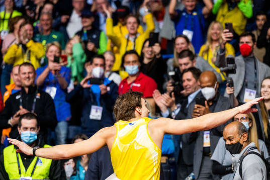 Armand Duplantis of Sweden celebrates