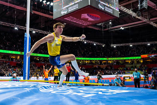 Armand Duplantis of Sweden celebrates