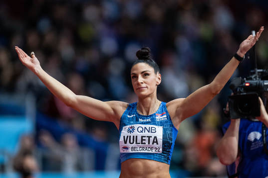 Ivana Vuleta of Serbia celebrate in women’s long jump