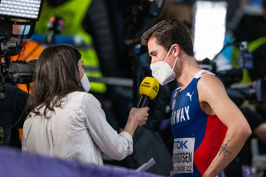 Jakob Ingebrigtsen of Norway is interviewed