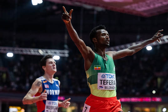 Jakob Ingebrigtsen of Norway see Samuel Tefera of Ethiopia