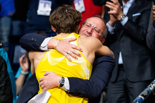 Sports manager Daniel Wessfeldt celebrates with Armand