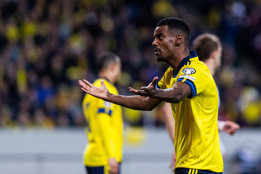 Alexander Isak of Sweden reacts