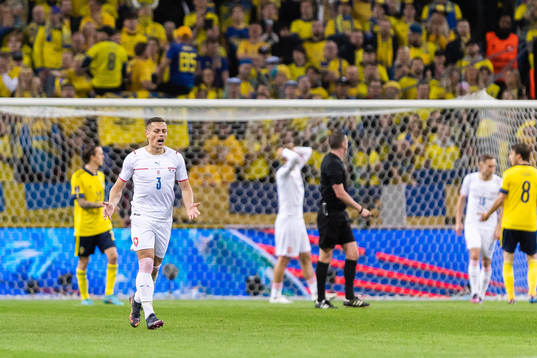 Tomas Holes of Czech Republic looks dejected