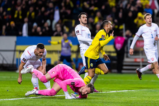Robin Quaison of Sweden scores 1-0