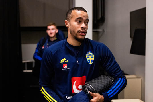 Robin Quaison of Sweden at the press conference