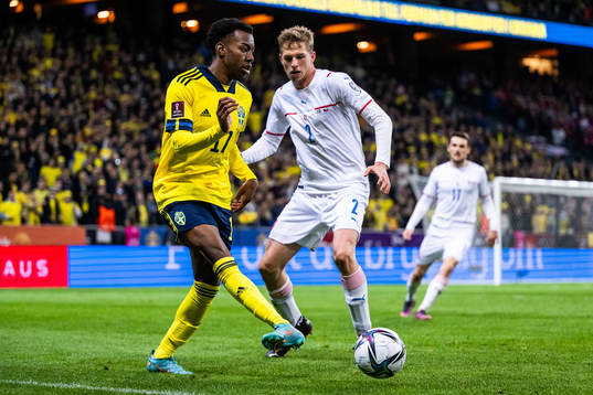 Anthony Elanga of Sweden and David Zima of Czech Republic
