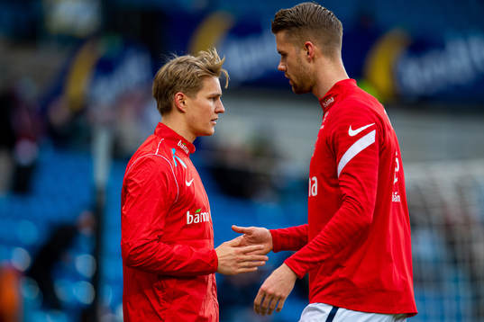 Martin Ødegaard and Kristoffer Ajer of Norway
