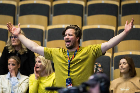 Head of sports Emil Berggren of Sävehof reacts
