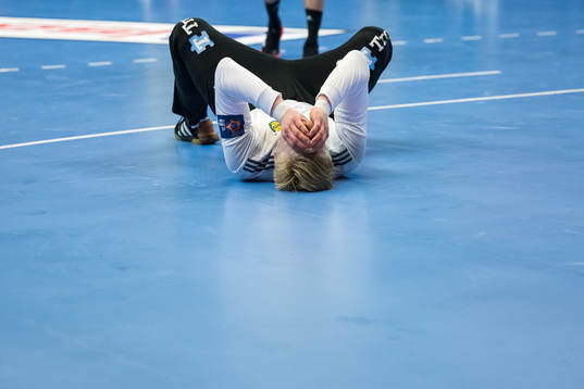 goalkeeper Bertram Obling of Sävehof looks dejected