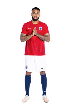 Joshua King of the Norwegian national football team poses