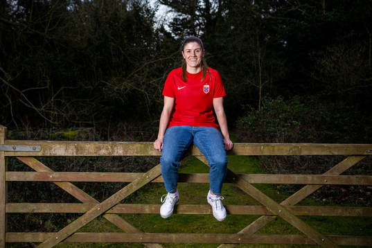 Maren Mjelde of the Norwegian national football team poses