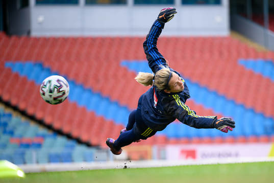 Goalkeeper Jennifer Falk of the Swedish women's national