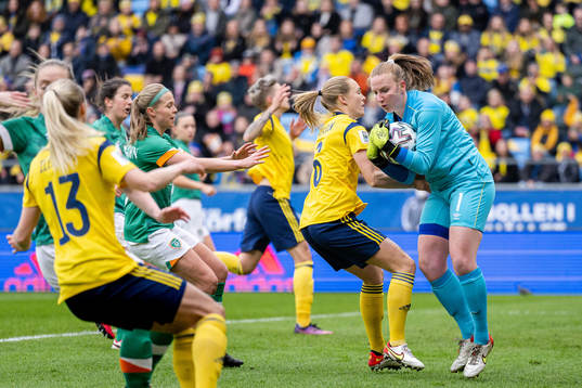 Magdalena Eriksson of Sweden against goalkeeper Courtney
