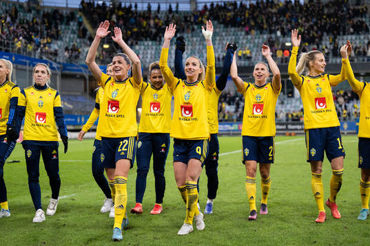 Olivia Schough and Kosovare Asllani of Sweden celebrate