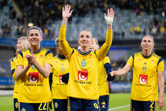 Olivia Schough and Kosovare Asllani of Sweden celebrate