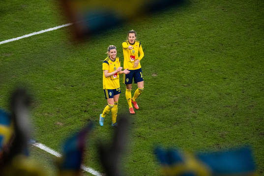Olivia Schough and Nathalie Björn of Sweden celebrate