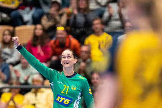 Goalkeeper Evelina Eriksson of Sweden celebrates