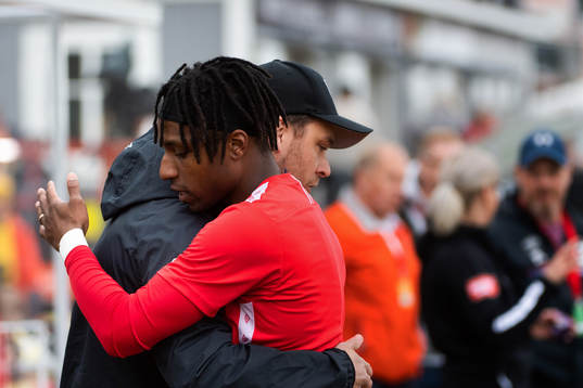 Degerfors Joseph-Claude Agyeman Gyau och tränare Andreas