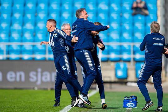 Erling Moe, head coach of Molde, celebrates at the final