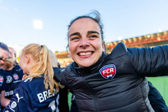Rosengårds tränare Renee Slegers jublar