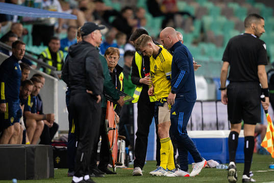 Carl Starfelt of Sweden in pain