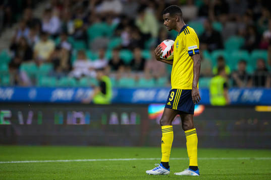 Alexander Isak of Sweden holds the ball