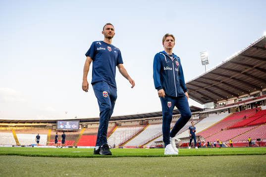 Fredrik Aursnes and Jens Petter Hauge of Norway