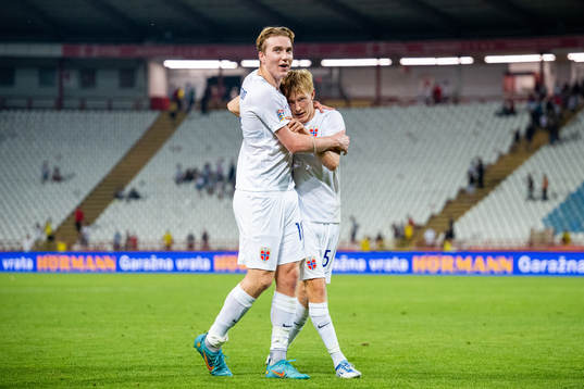 Kristian Thorstvedt and Birger Meling of Norway celebrate