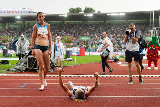 Karoline Bjerkeli Grøvdal of Norway celebrates
