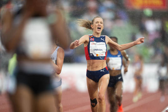 Karoline Bjerkeli Grøvdal of Norway celebrates